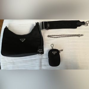 *SOLD* Authentic Prada Re-Edition 2005 two-way bag. Black nylon w/ black leather